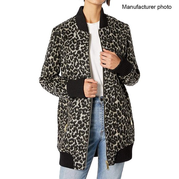 Sam Edelman Leopard Print Longline Bomber Jacket - Picture 12 of 12